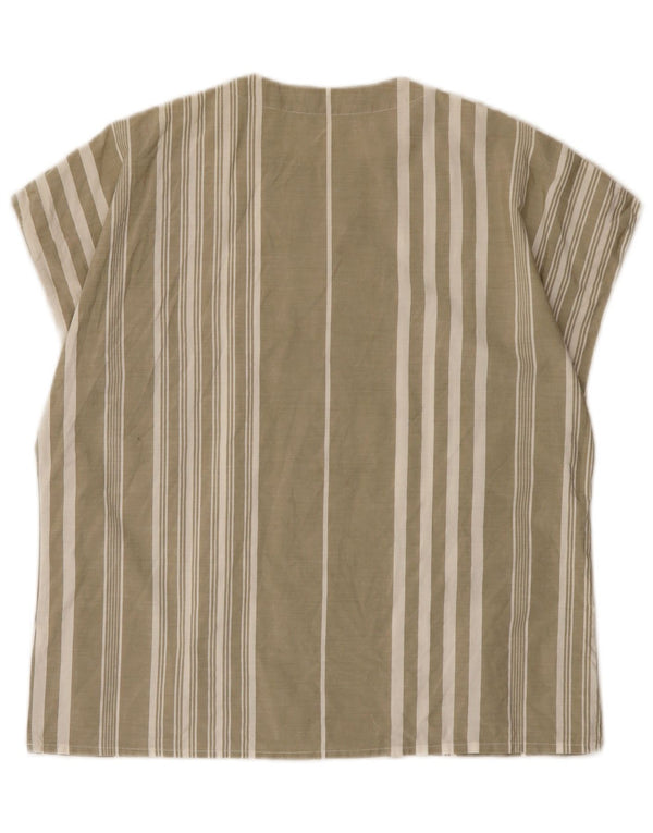 Blusa feminina vintage top EU 40 algodão listrado cáqui médio
