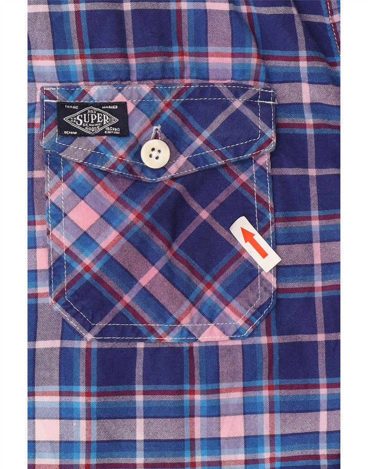 Camisa masculina Superdry de manga curta grande algodão xadrez azul
