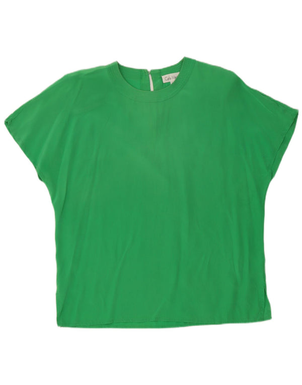 Blusa feminina vintage UK 16 grande seda verde