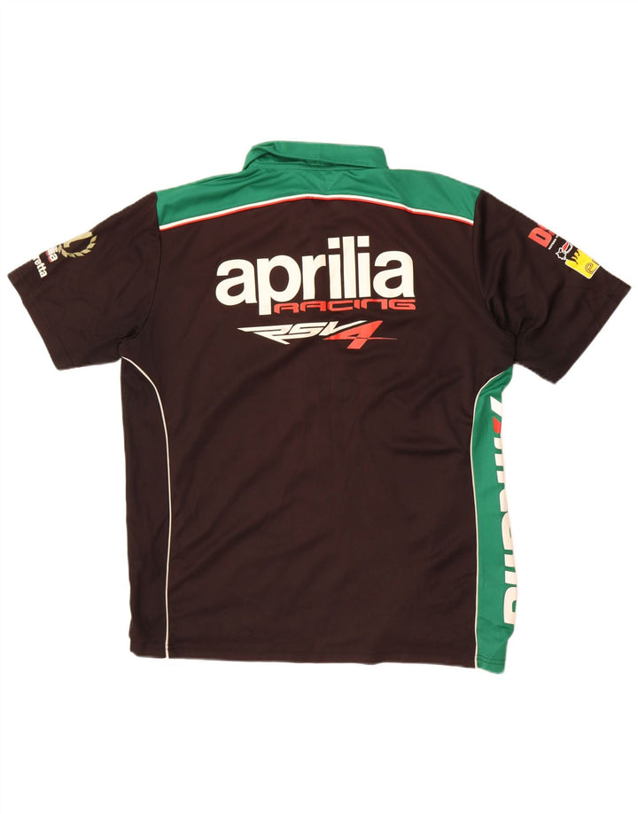 Camisa pólo gráfica masculina Aprilia grande poliéster colorblock preto