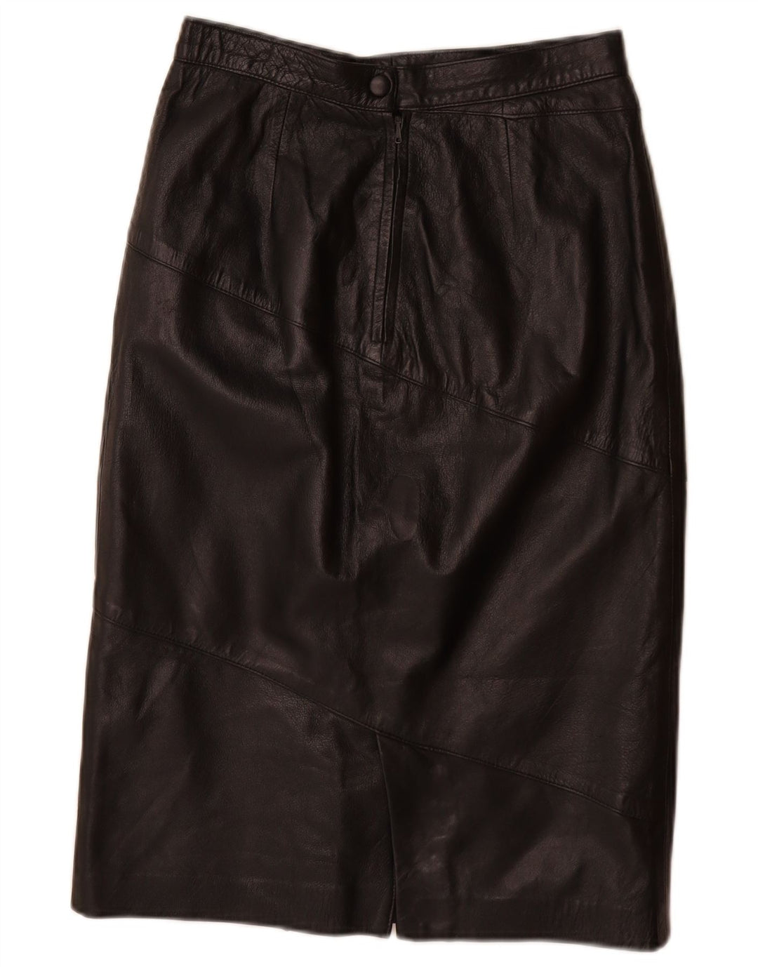 Saia de couro feminina vintage W26 pequena preta