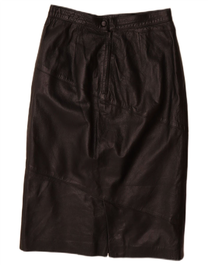 Saia de couro feminina vintage W26 pequena preta