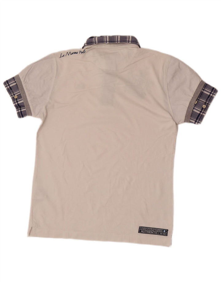 La Martina Camisa polo masculina gráfica pequena de algodão xadrez branco