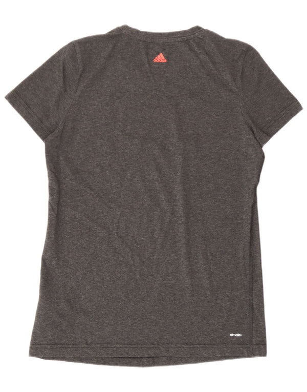 Adidas Womens Climalite Graphic T-Shirt Top UK 16/18 Grande Cinza Algodão