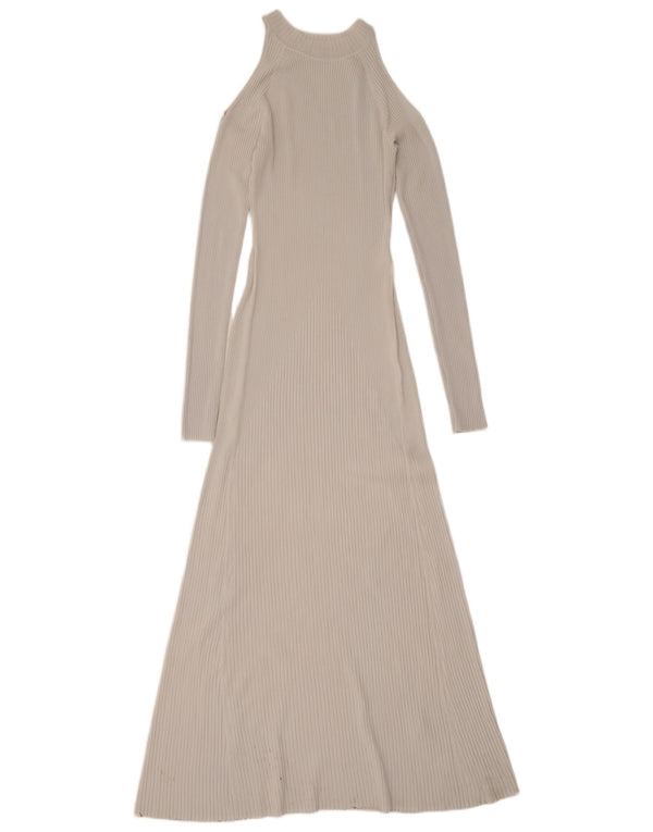 Zara Vestido maxi feminino de manga comprida com ombro de fora UK 12 Viscose cinza médio
