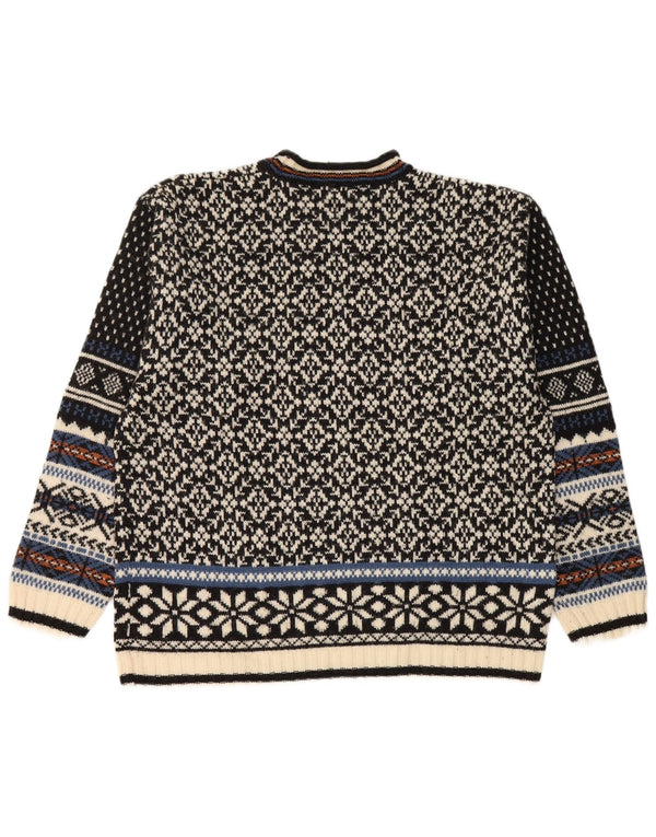 Suéter masculino Lerros com gola redonda, médio, preto, lã Fair Isle