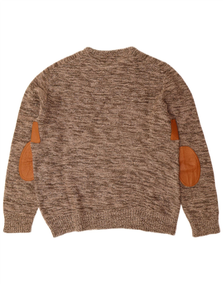 Suéter vintage masculino com gola redonda IT 48 acrílico manchado marrom médio