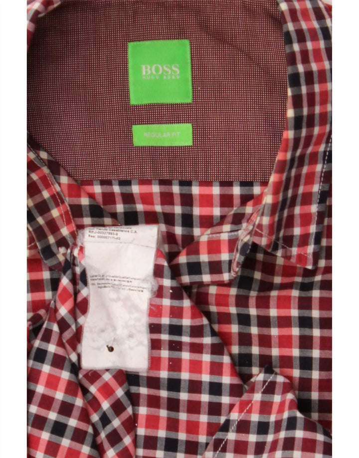 Camisa masculina Hugo Boss Regular Fit médio vermelho algodão guingão