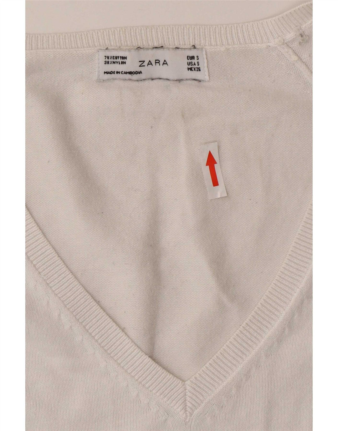 Suéter feminino Zara com decote em V UK 10 pequeno branco