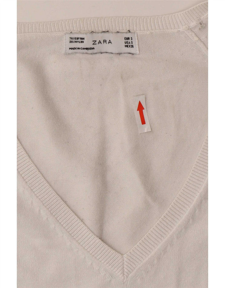 Suéter feminino Zara com decote em V UK 10 pequeno branco