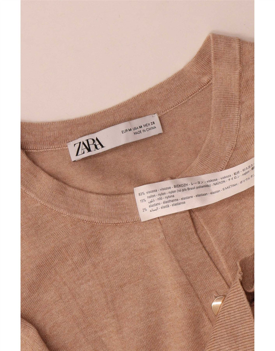 Suéter cardigã feminino Zara Reino Unido 12 viscose bege médio
