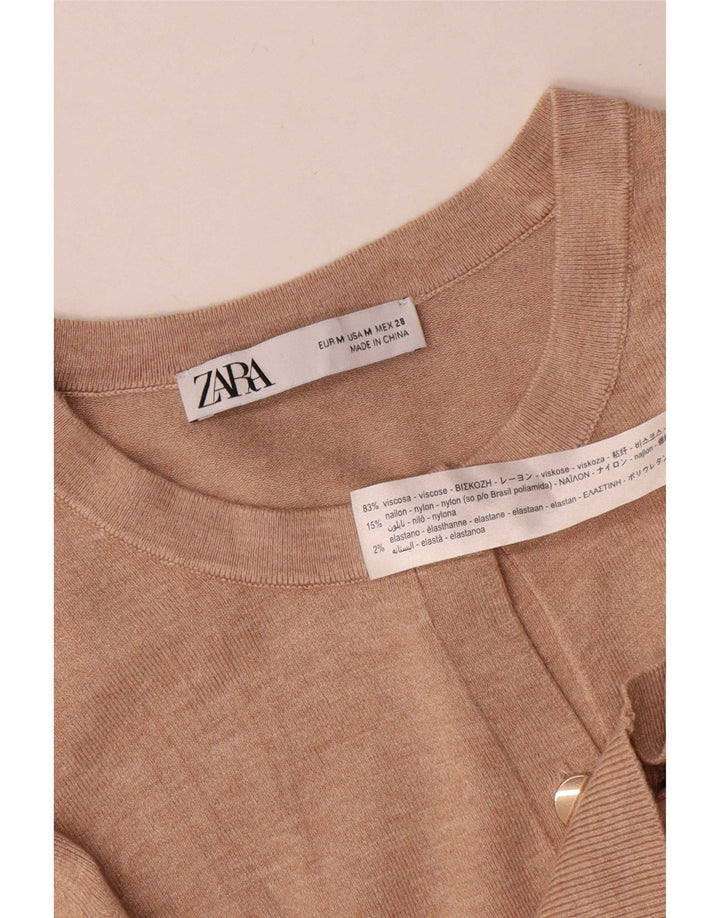 Suéter cardigã feminino Zara Reino Unido 12 viscose bege médio