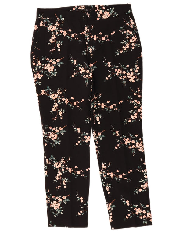 Calça Chino Reta Feminina Zara Pequena W27 L26 Poliéster Floral Preto