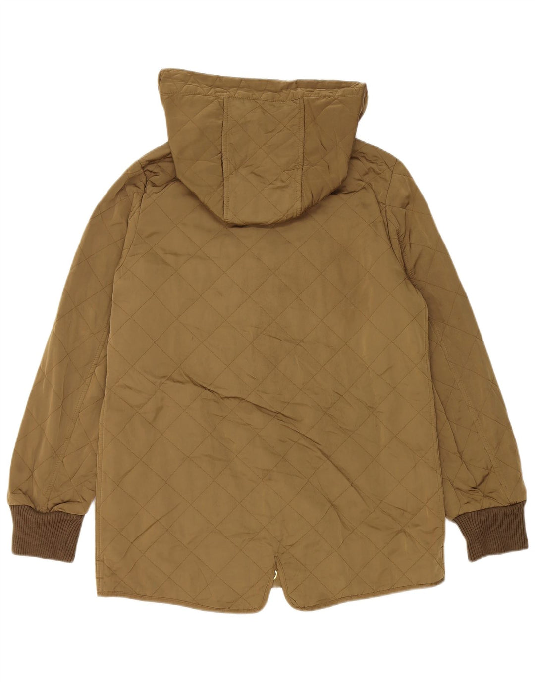 Jaqueta acolchoada com capuz feminino ZARA UK 14 poliéster cáqui médio