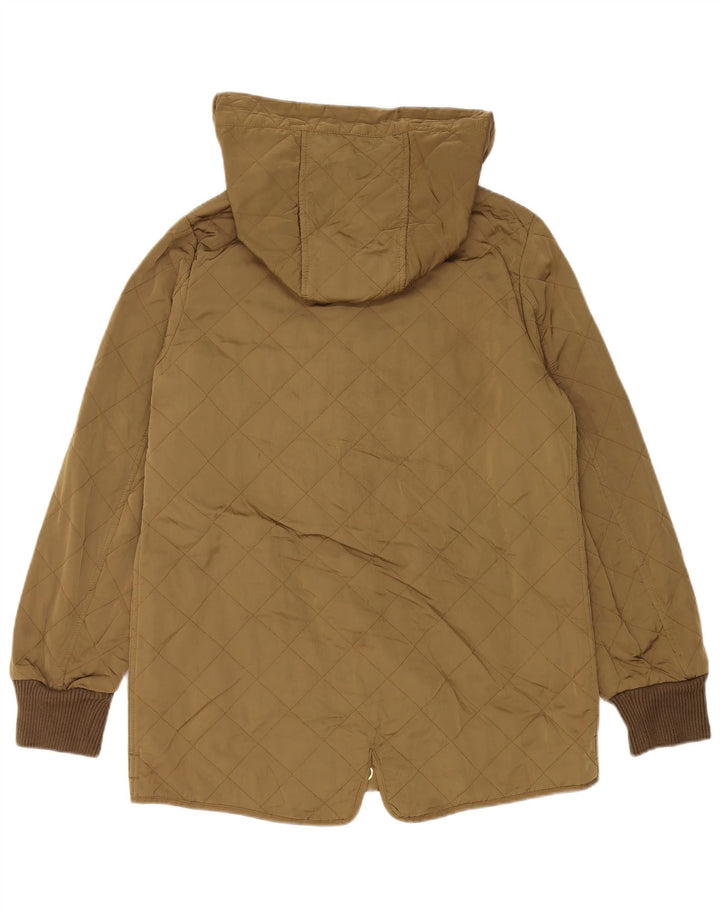 Jaqueta acolchoada com capuz feminino ZARA UK 14 poliéster cáqui médio