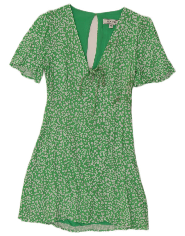 Vestido de chá feminino Jack Wills UK 10 pequeno viscose floral verde