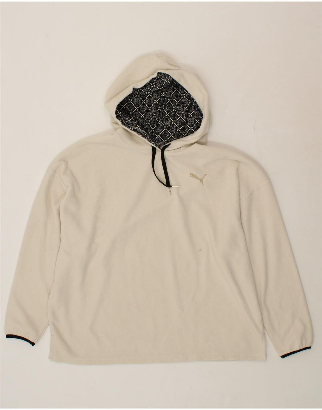 PUMA Womens Oversized Hooded Fleece Jumper UK 18 XL Off White Vintage Puma and Second-Hand Puma from Messina Hembry 