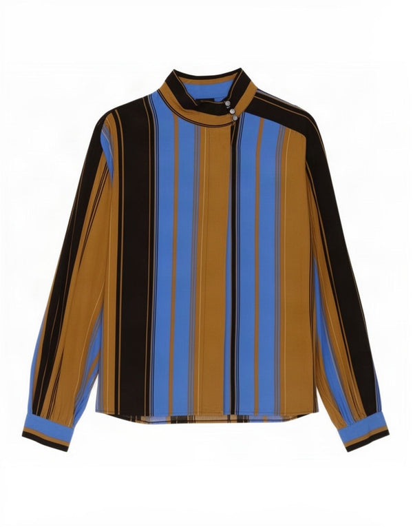 Vintage Womens Shirt Blouse UK 20 2XL Blue Striped Viscose