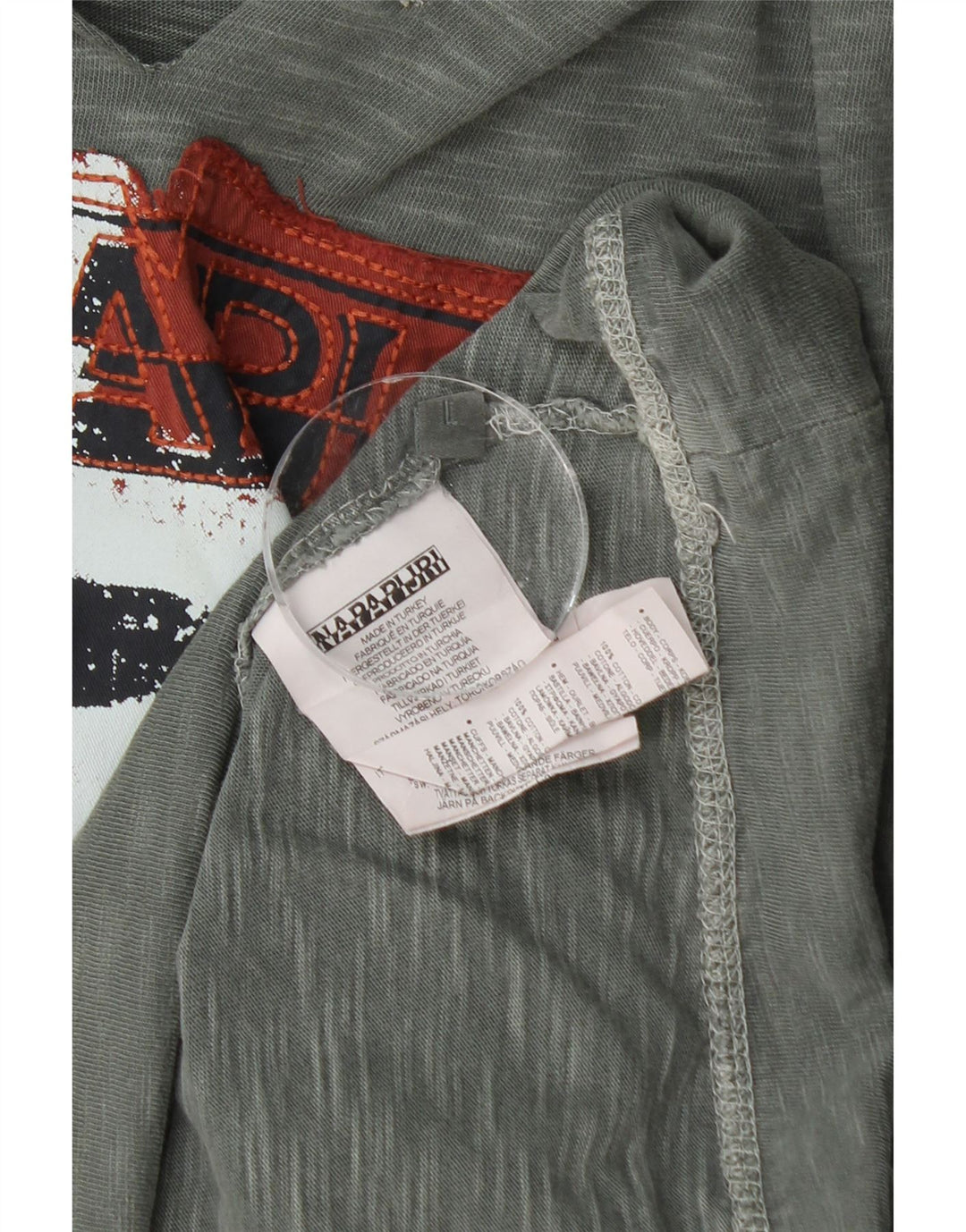 Top gráfico masculino com capuz e manga comprida grande algodão manchado cinza NAPAPIJRI