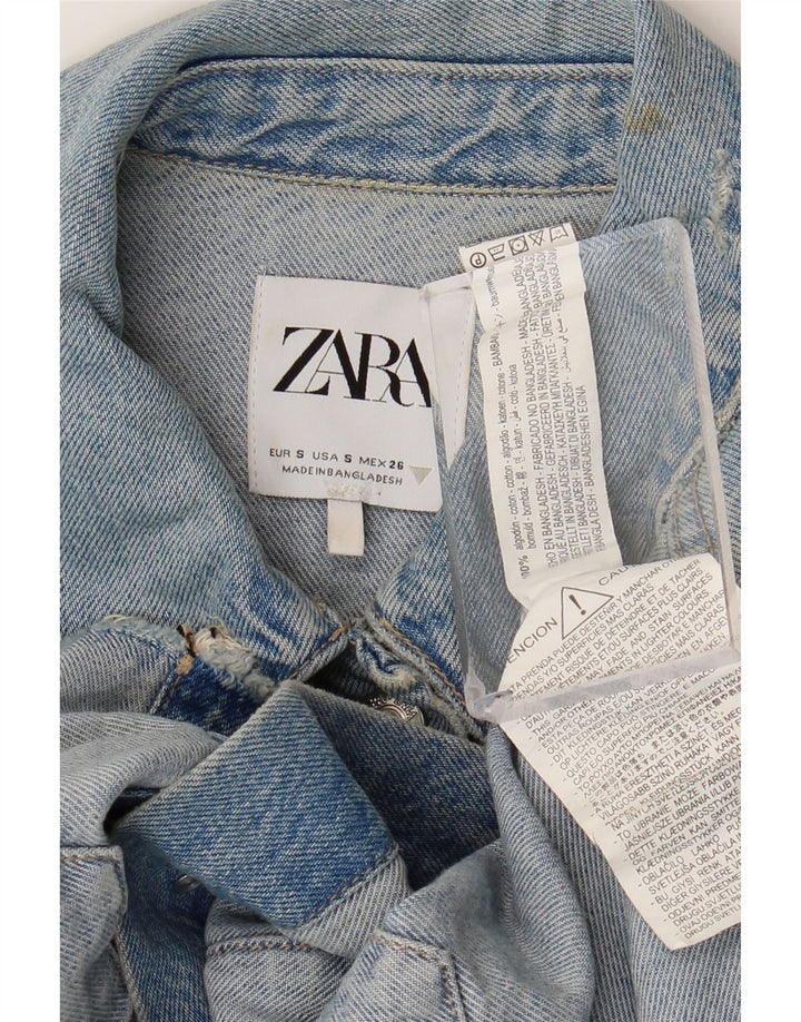ZARA Jaqueta jeans feminina superdimensionada Reino Unido 10 algodão azul pequeno