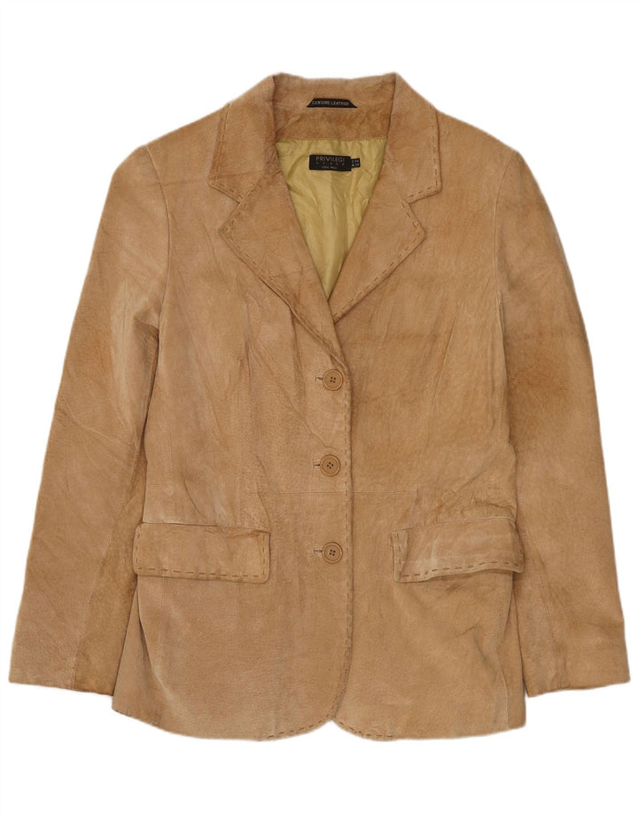 Jaqueta blazer feminina Privilegi de camurça com 3 botões IT 44 couro marrom médio