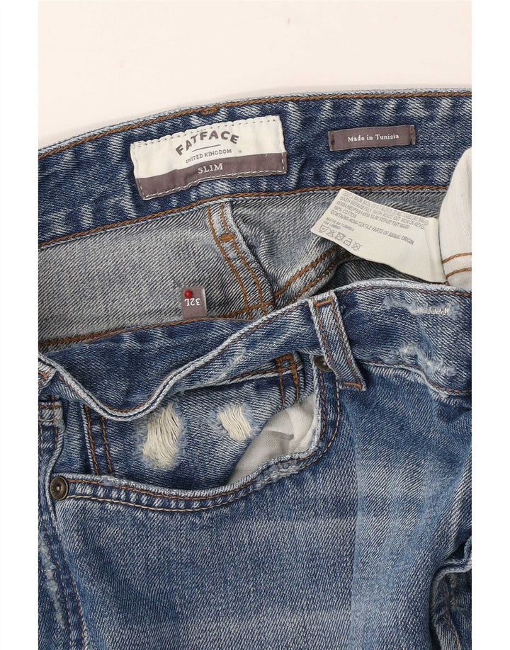 Calça jeans slim masculina Fat Face desgastada W32 L33 algodão azul