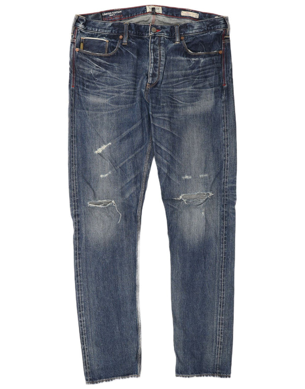 ARMANI Mens Limited Edition Distressed Slim Jeans W36 L34 Azul Algodão
