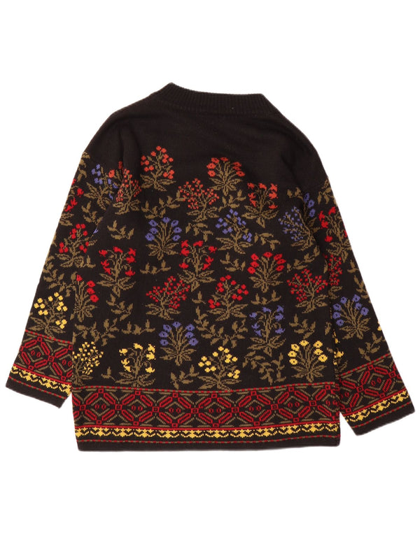 Suéter feminino vintage com gola redonda e palangre UK 16 grande preto floral
