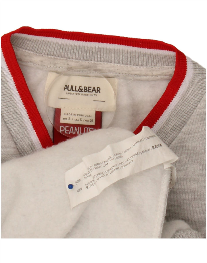 Pull & Bear Mens Peanuts Graphic Moletom Jumper Pequeno Algodão Cinza