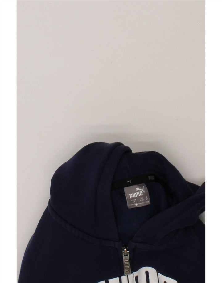 PUMA Boys Graphic Zip Hoodie Sweater 7-8 Years Navy Blue Cotton Vintage Puma and Second-Hand Puma from Messina Hembry 