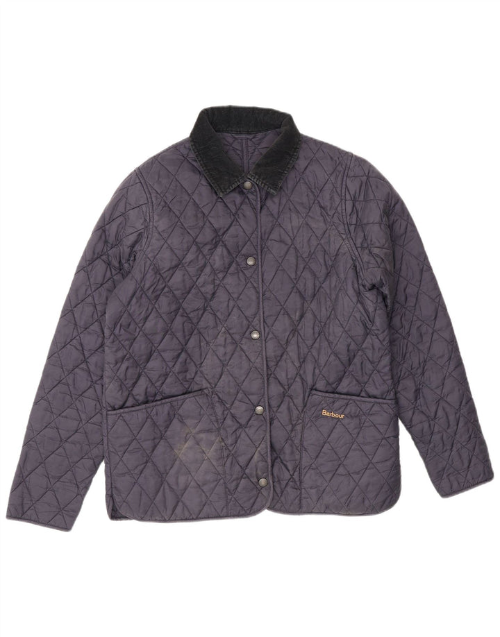 Jaqueta acolchoada feminina Barbour UK 12 poliéster azul marinho médio