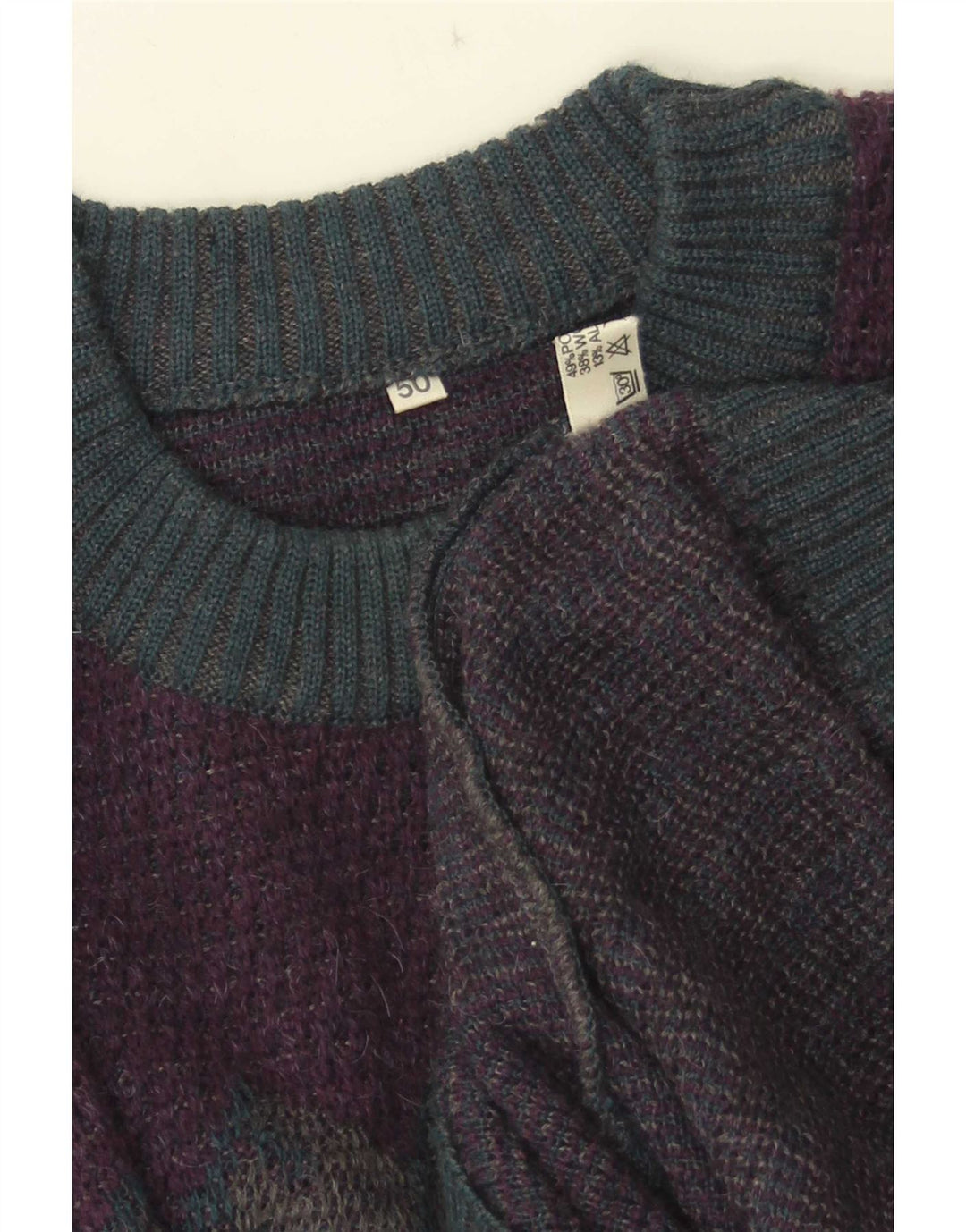 Suéter masculino vintage com gola redonda IT 50 médio roxo geométrico