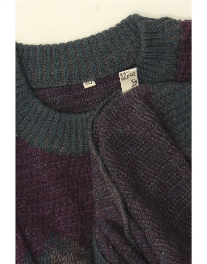 Suéter masculino vintage com gola redonda IT 50 médio roxo geométrico