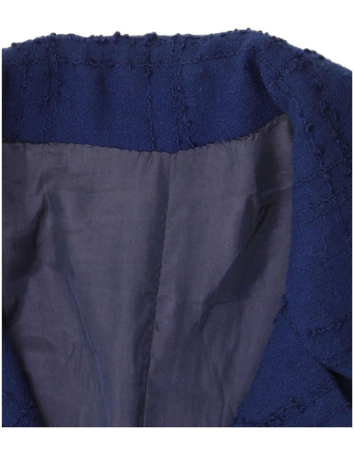 Sobretudo feminino vintage UK 10 pequeno xadrez azul marinho