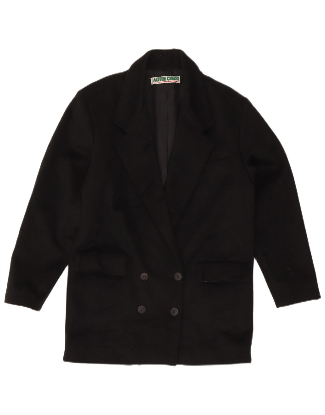 Casaco feminino vintage com peito duplo UK 14 lã preta média