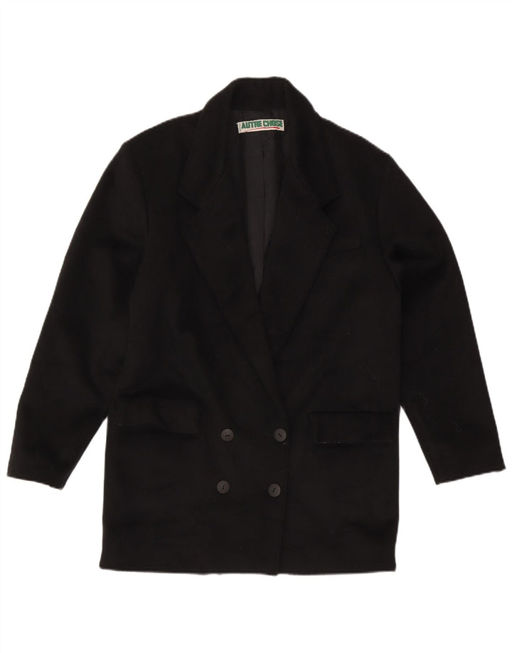 Casaco feminino vintage com peito duplo UK 14 lã preta média