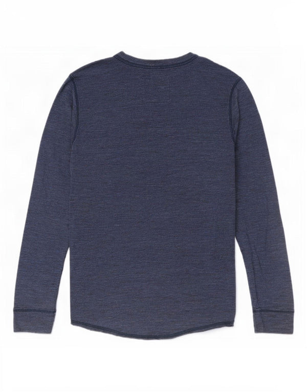 Top masculino Hollister de manga comprida XS azul marinho algodão manchado