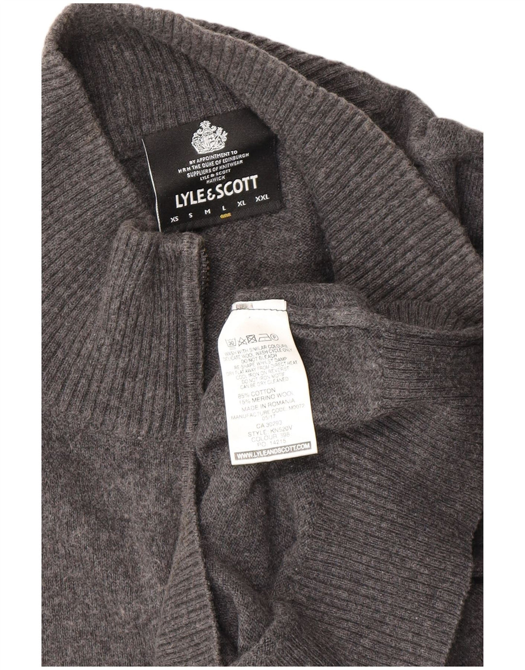 Suéter masculino Lyle & Scott com zíper e gola grande de algodão cinza