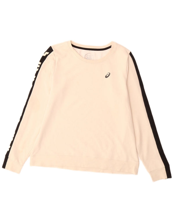 Asics feminino gráfico moletom jumper UK 14 médio bege colorblock