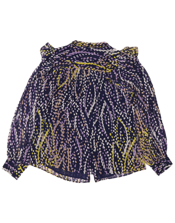 Blusa feminina Dkny com babados na frente Reino Unido 16 grande azul marinho manchado