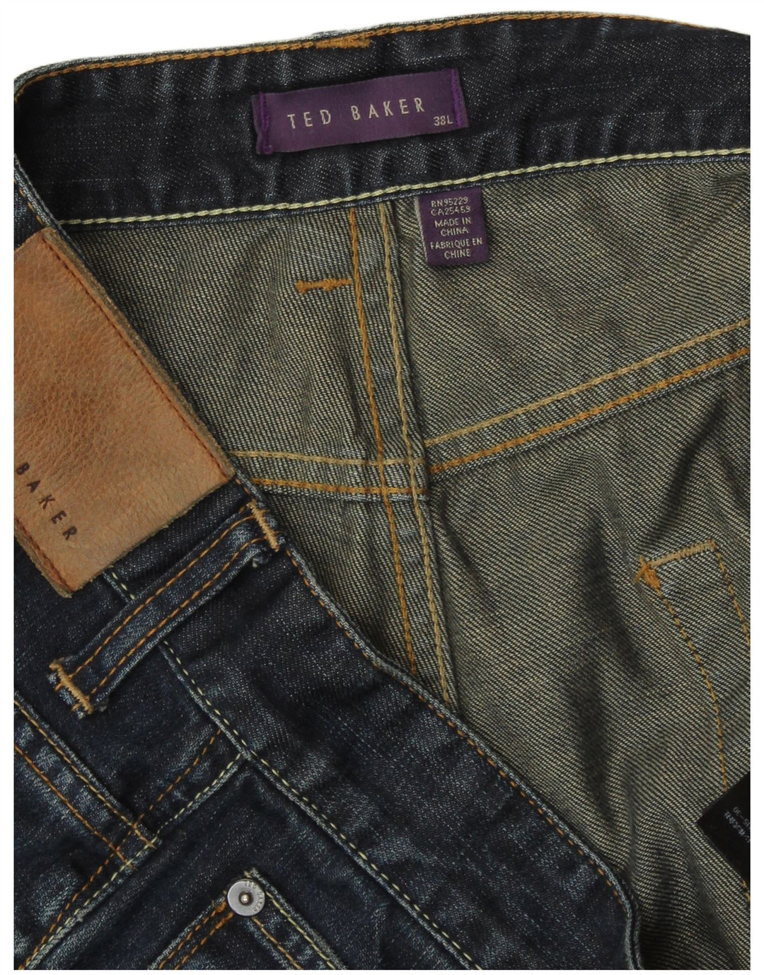 Calça jeans reta longa masculina Ted Baker W38 L34 algodão azul