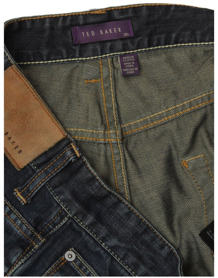 Calça jeans reta longa masculina Ted Baker W38 L34 algodão azul