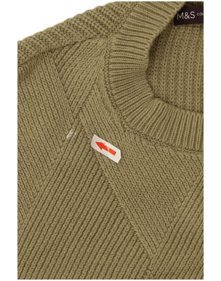 Suéter feminino Marks & Spencer com gola redonda Reino Unido 14 médio cáqui