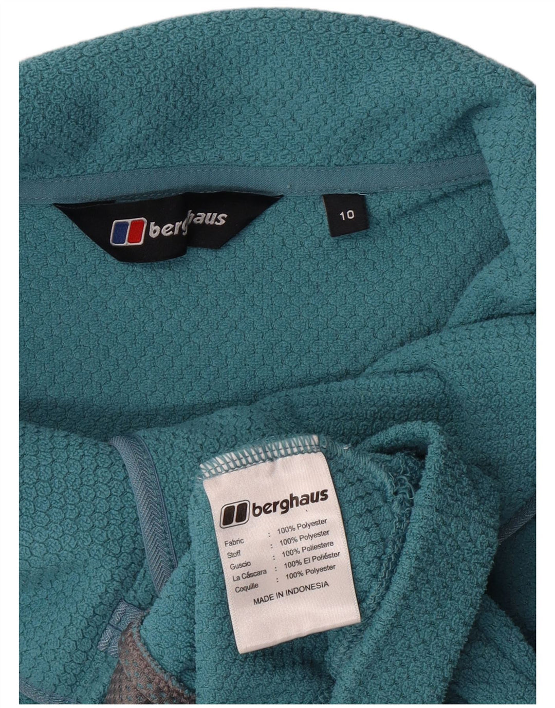 Suéter feminino BERGHAUS com gola e botão UK 10 pequeno turquesa