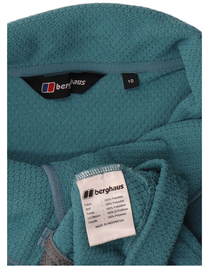 Suéter feminino BERGHAUS com gola e botão UK 10 pequeno turquesa