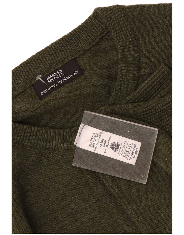 Suéter masculino MARKS & SPENCER com gola redonda, lã de carneiro verde grande