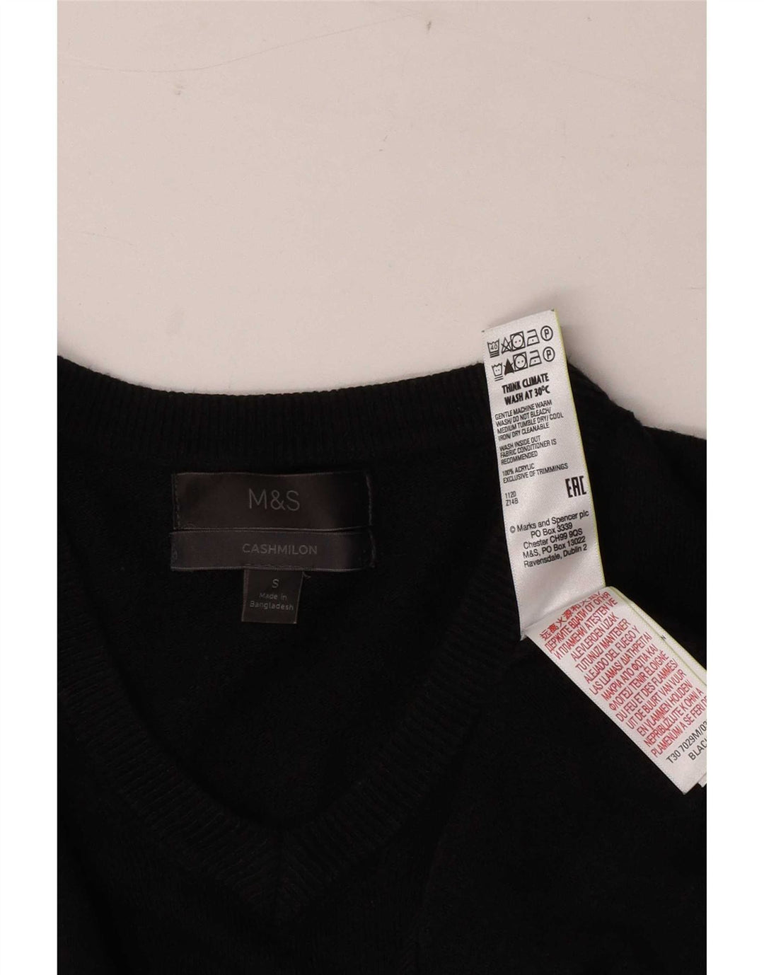 Suéter masculino Marks & Spencer com decote em V pequeno acrílico preto