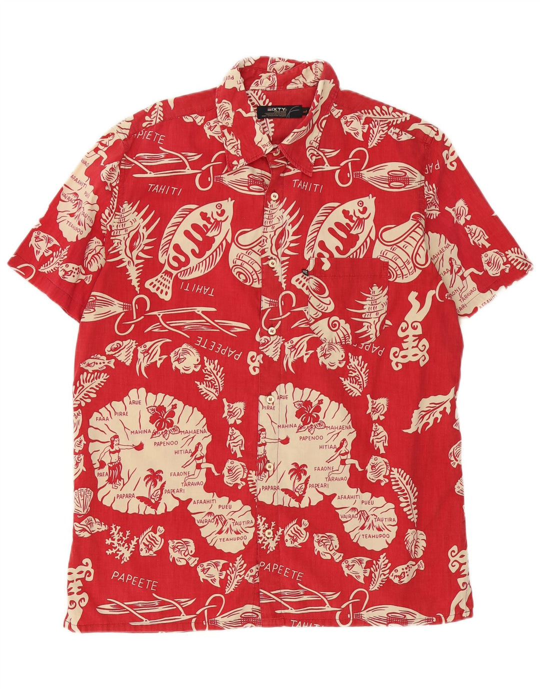 Sessenta camisa masculina de manga curta grande algodão floral vermelho