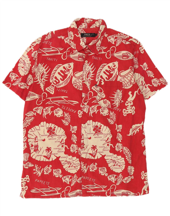 Sessenta camisa masculina de manga curta grande algodão floral vermelho