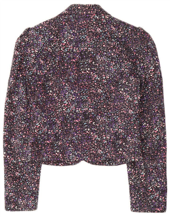 Jaqueta blazer feminina Monsoon Crop 1 botão Reino Unido 8 pequena floral multicolorida
